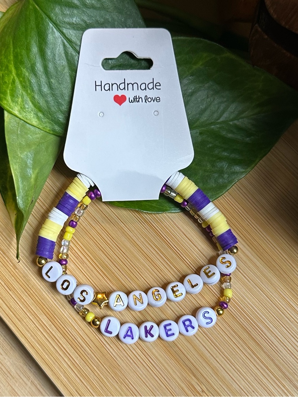 🏀 2-Piece Los Angeles Lakers Stretchy Bracelet Set‎ | Handmade | Beaded